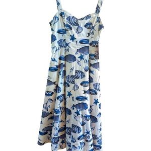 Avec Les Filles Women’s NWT Fish Cotton Sundress Size 6 Zipper Resort Cruise
